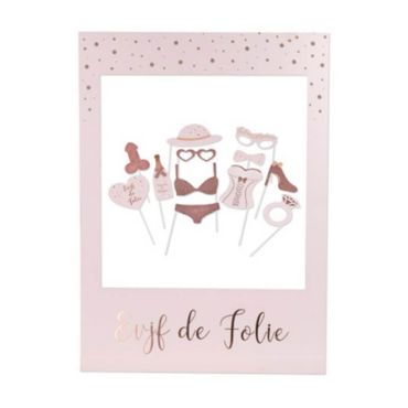 Kit Photobooth avec son Cadre et ses 12 Pièces - EVJF de Folie - Rose Gold | jourdefete.com