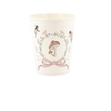 Gobelets anniversaire enfant champignon et fées rose pastel 255 ml | jourdefete.com