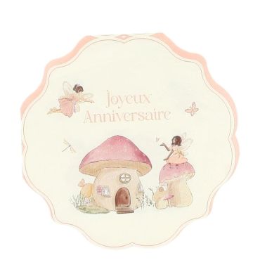 Serviettes anniversaire fée et champignon rose pastel Joyeux Anniversaire 33x33 cm | jourdefete.com