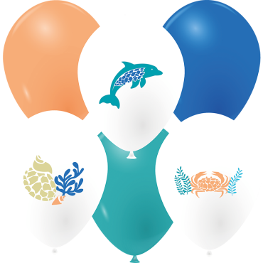 Ballons thème mer avec dauphin, crabe et coquillage | jourdefete.com