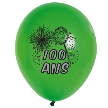 10 Ballons de Baudruche multicolore 100 ans 