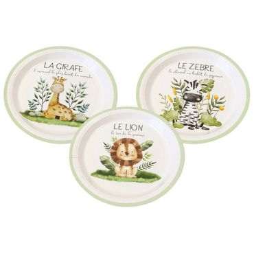 Assiettes en carton avec animaux de la savane pour fête d'anniversaire | jourdefete.com
