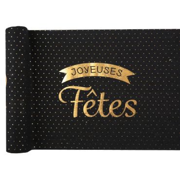 chemin de table joyeuses fêtes noir et or | jourdefete.com