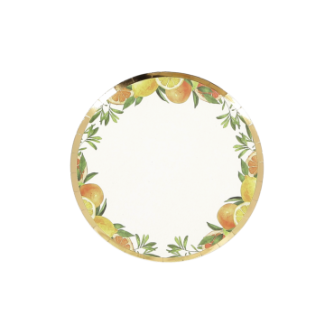 Assiettes en carton Fizz Agrume Ø18cm avec motifs de citron et d'orange | jourdefete.com