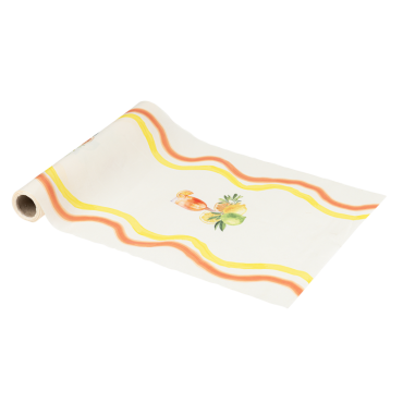 Chemin de table Fizz Agrume 28cmx5m, tissu aux couleurs jaune, orange et crème | jourdefete.com
