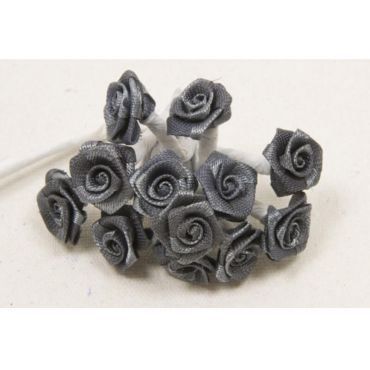 72 Mini Roses en satin sur tige - Gris