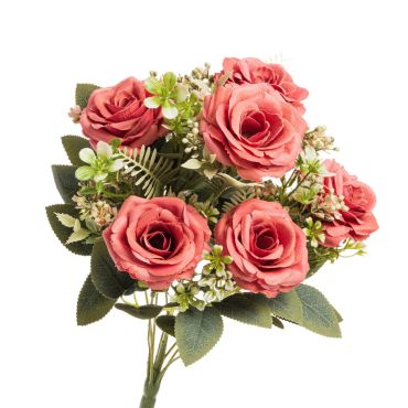 Bouquet de 6 roses de couleur rose avec feuillage | jourdefete.com