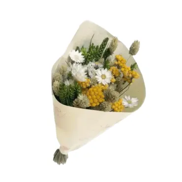 Bouquet de fleurs séchées jaune et vert, lumineux et champêtre pour une décoration festive | jourdefete.com
