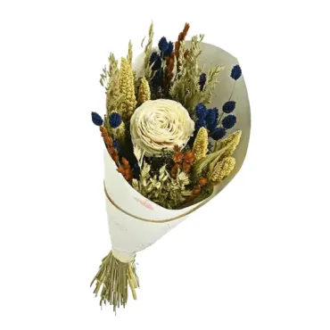 Bouquet de fleurs séchées bleu et naturel, élégant et raffiné pour une décoration de fête | jourdefete.com