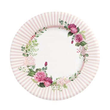 8 assiettes en carton floral pink de 27 cm