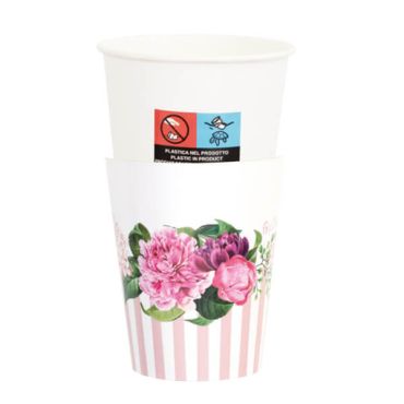 8 gobelets en carton avec couverture de la collection Floral Pink