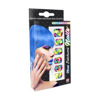 Un superbe pack de 12 faux ongles patchwork fluorescents pour votre soirée | jourdefete.com