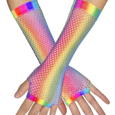 mitaines longues en resille arc en ciel pour femme | jourdefete.com