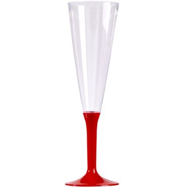 10 Flûtes à Champagne Plastique Pied Rouge