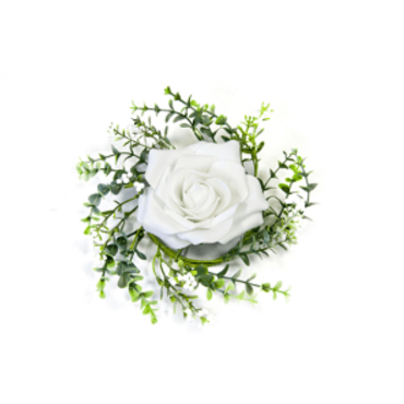 Rose décorative et feuillage de centre de table - Blanc