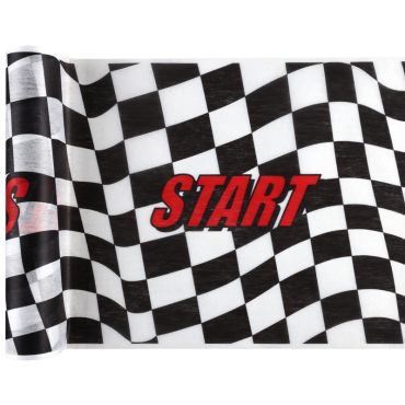 Chemin de table "START" à motif damier pour une déco course automobile | jourdefete.com