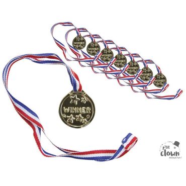 Médaille winner lot de 8 avec ruban tricolore pour jeux et compétitions | jourdefete.com