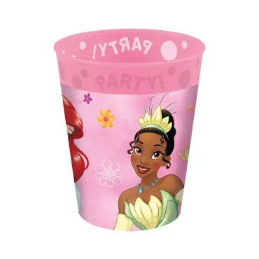 Gobelet réutilisable "Princesses Disney" rose avec Cendrillon, Ariel et Tiana | jourdefete.com