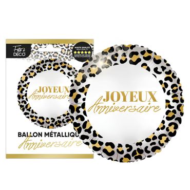 Ballon métallique rond avec contour motif léopard et écriture dorée Joyeux Anniversaire pour adulte | jourdefete.com Ballon métallique rond avec contour motif léopard et écriture dorée Joyeux Anniversaire pour adulte | jourdefete.com