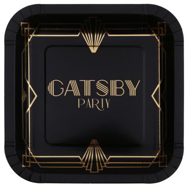 Assiettes carrée Gatsby Party en noir et or | jourdefete.com