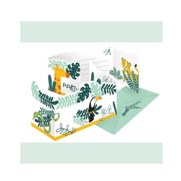 8 invitations avec enveloppes les animaux de la jungle | jourdefete.com