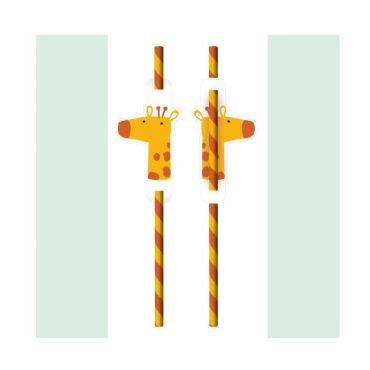 8 pailles en carton avec medaillon girafe | jourdefete.com