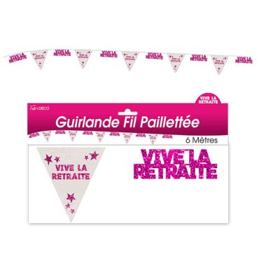 Guirlande pailletée "Vive la retraite" - Rose et argenté