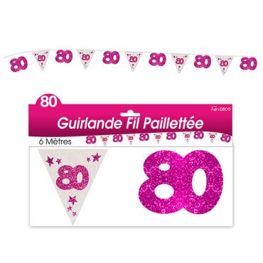 Guirlande pailletée d’anniversaire "80" - Rose et argenté