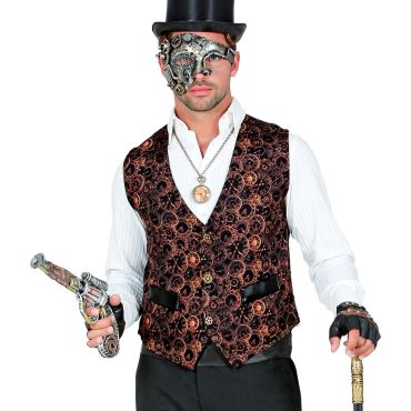 Gilet steampunk homme avec motifs engrenages cuivrés | jourdefete.com
