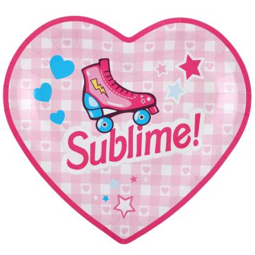 Assiettes en carton Girly x10, design cœur et roller rose rétro | jourdefete.com