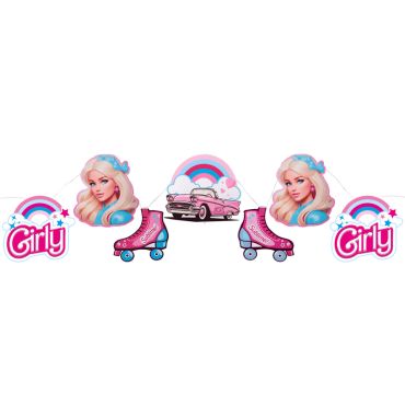 Banderole Girly rose avec motifs vintage et festifs | jourdefete.com