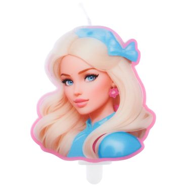 Bougie d’anniversaire Girly silhouette poupée blonde avec nœud bleu | jourdefete.com