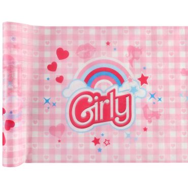 Chemin de table Girly rose à motifs étoiles et arc-en-ciel | jourdefete.com
