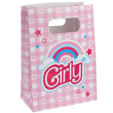 Sacs en papier Girly rose avec étoiles et arc-en-ciel | jourdefete.com