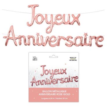 Ballon métallique "Joyeux Anniversaire" rose gold, décoration élégante pour anniversaire | jourdefete.com