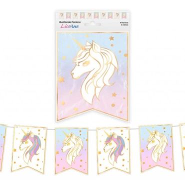 Une guirlande de fanions de 3 mètres sur le thème des licornes | jourdefete.com