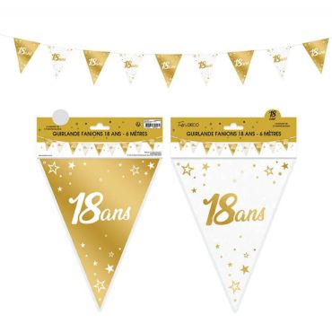 Guirlande de fanions anniversaire métallique couleur or âge 18 ans