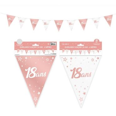 Guirlande de fanions anniversaire métallique couleur rose gold âge 18 ans
