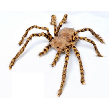 Araignée géante velue marron et jaune 100 cm décoration Halloween | jourdefete.com