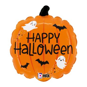 Ballon citrouille orange avec fantômes et chauve-souris | jourdefete.com