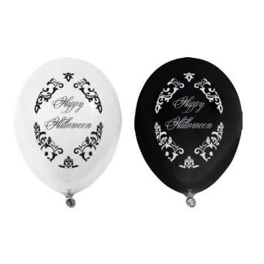lot de 8 ballons imprimés Halloween chic noirs et blancs | jourdefete.com