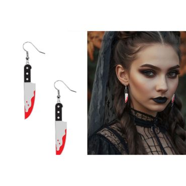 Boucles d'oreilles en forme de couteaux de boucher avec du sang qui coule pour déguisement d'Halloween | jourdefete.com