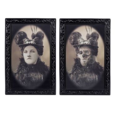 Cadre photo lenticulaire femme victorienne transformée en squelette pour Halloween | jourdefete.com