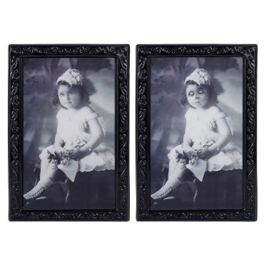 Cadre photo lenticulaire fillette hantée effet transformation pour déco Halloween | jourdefete.com