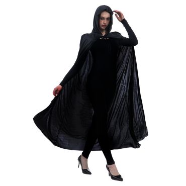 Cape Halloween noire longue avec capuche pour déguisement de sorcière ou vampire | jourdefete.com