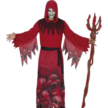 Déguisement Faucheur Rouge Halloween avec capuche et crânes – Costume adulte effrayant | jourdefete.com