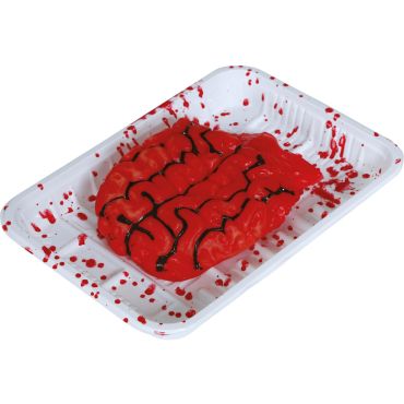 Faux cerveau humain ensanglanté dans une barquette de boucherie blanche pour décoration de table Halloween | jourdefete.com Faux cerveau humain ensanglanté dans une barquette de boucherie blanche pour décoration de table Halloween | jourdefete.com
