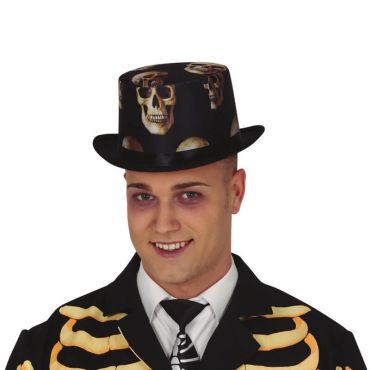 Chapeau haut de forme têtes de mort pour adulte