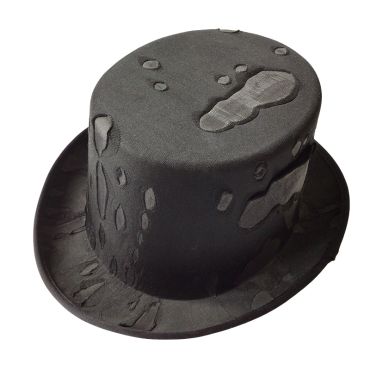 Chapeau Zombie Halloween en forme de haut-de-forme noir décoré de reliefs macabres | jourdefete.com