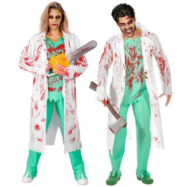 Déguisement Halloween Chirurgien Zombie XXL avec blouse ensanglantée et maquillage terrifiant | jourdefete.com